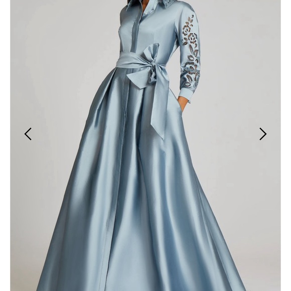 Teri Jon Dresses & Skirts - Rickie Freeman/Teri John Taffeta Shirtdress Gown With Eyelet Sleeve And Collar